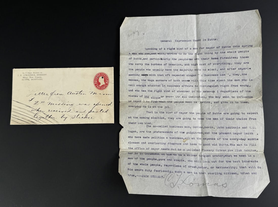 Butte Montana Political Endorsement Letter: Jack Stewart for Mayor.