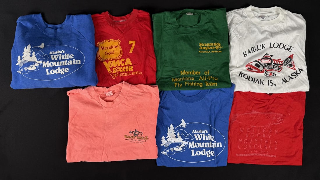 Group of Vintage T Shirts and Sweatshirt: Nice grouping. 1980s and 1990s tops from Montana and Alaska.