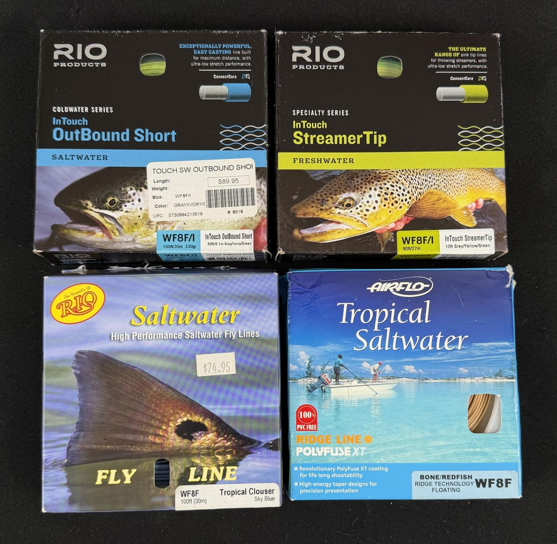 Group of Rio and Airflo Fly Fishing Line: Includes high performance saltwater and freshwater lines, all new in box.