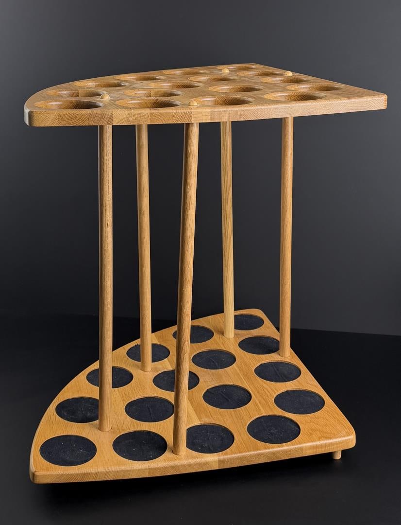 Oak Fly Fishing Rod Corner Storage Rack: 26 1/2" by 18 1/2" by 21 1/2".