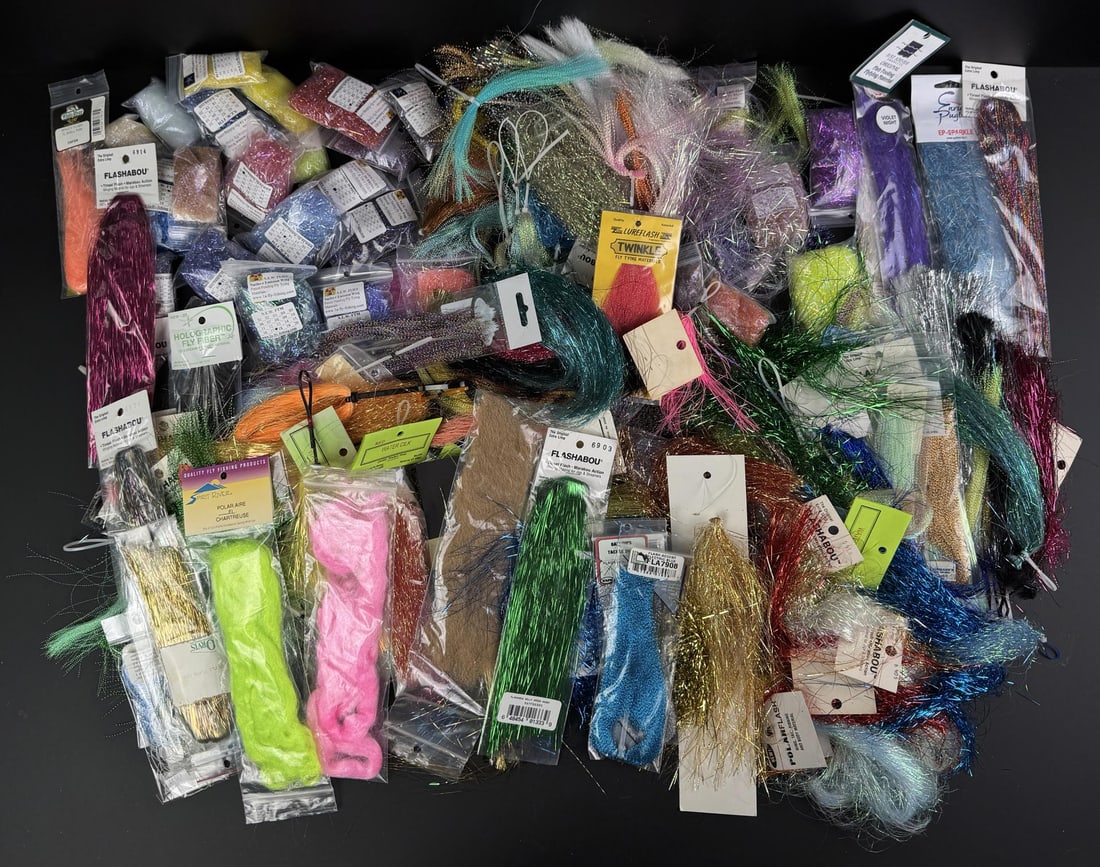 Group of Fly Fishing Fly Tying Supplies: Nice grouping of glittery synthetics for Streamers.