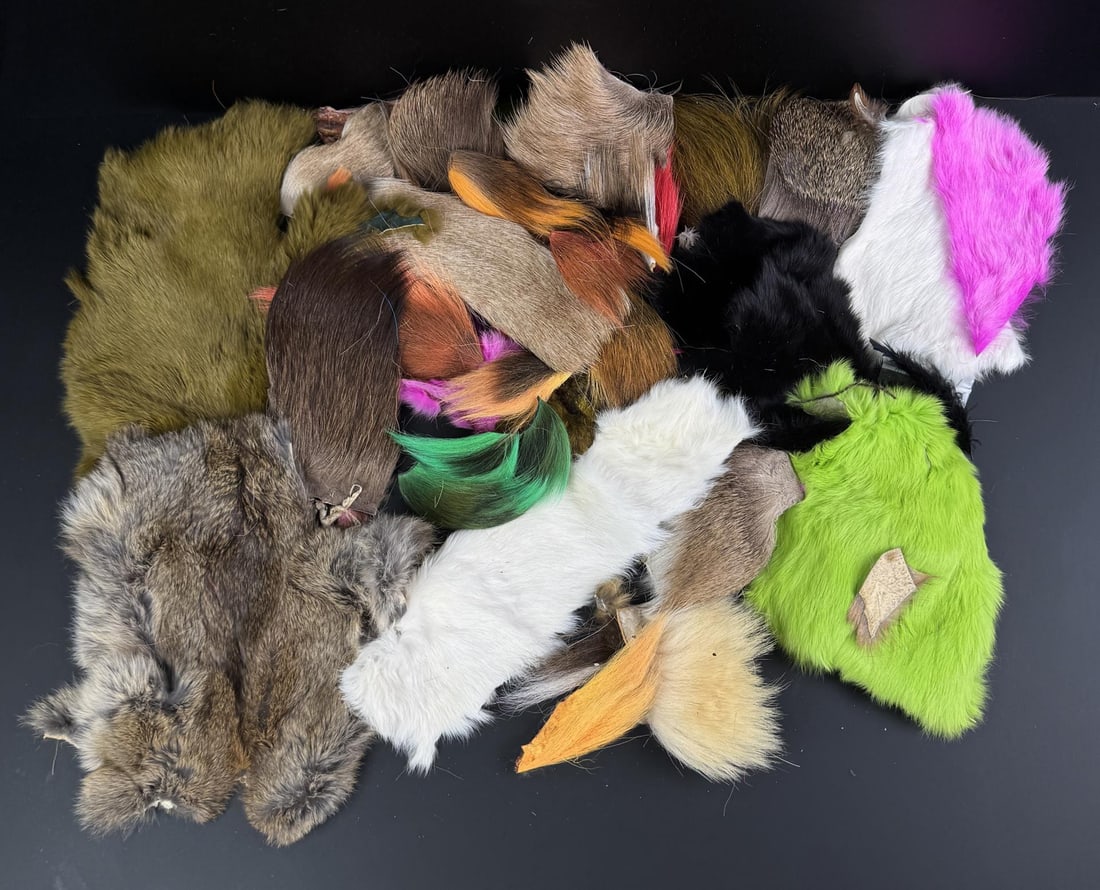Group of Fly Fishing Fly Tying Materials: Mostly Rabbit Fur and Deer Hair. Some have been dyed.