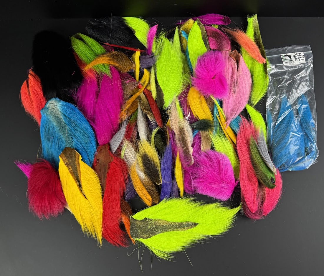 Group of Fly Fishing Fly Tying Materials: Consists of mostly dyed rabbits.