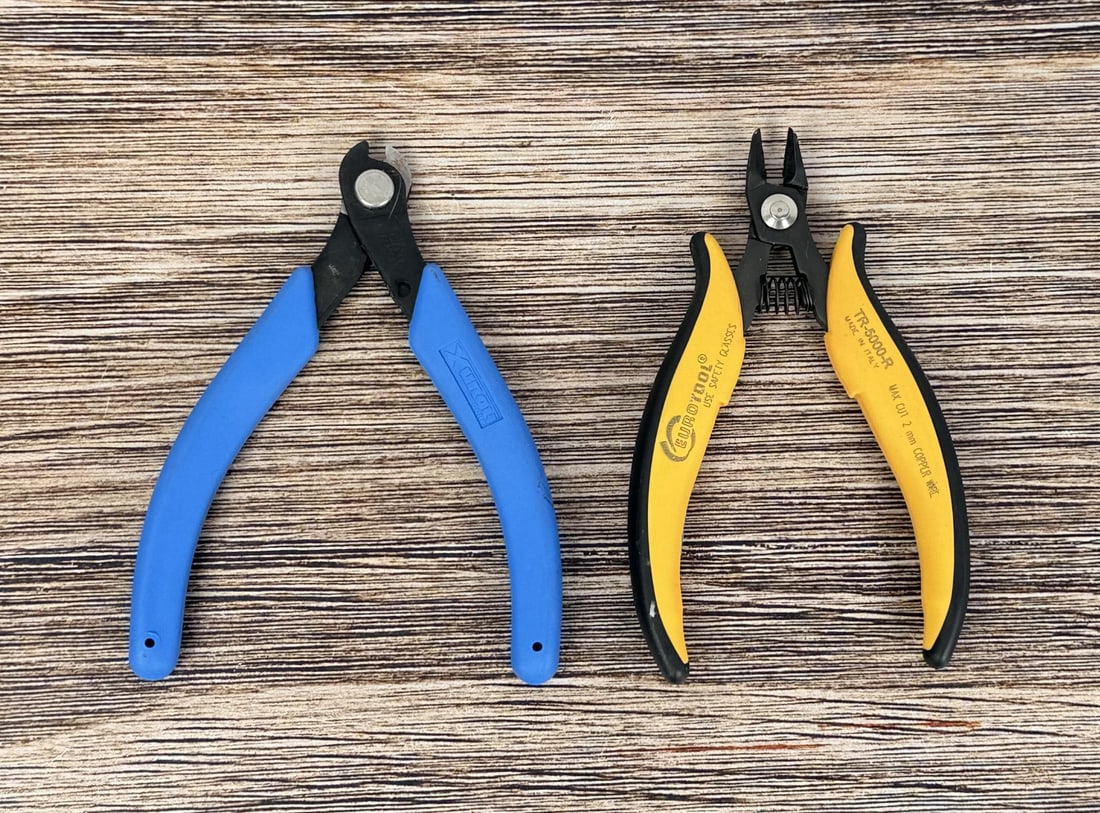 Xuron Eurotool Precision Wire Cutting Pliers: One pair is a Eurotool TR-5000-R model, capable of cutting up to 2mm copper wire.