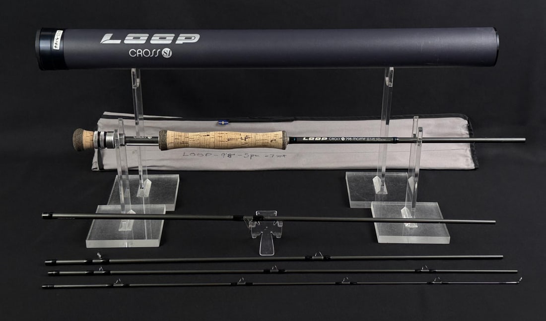 Loop Cross S1 9'8" 7wt Fly Fishing Rod: 9'8" Long, 5 piece, 7 weight. Sold with accompanying sleeve and Travel Tube Case.