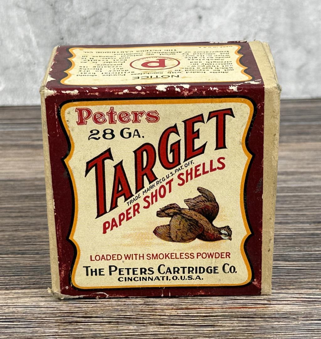 Two Piece Peters 28 Ga Paper Shot Shells Box: Sealed Shotgun Shell Box. California and New York Shipments requires this lot to be sent to an FFL Dealer