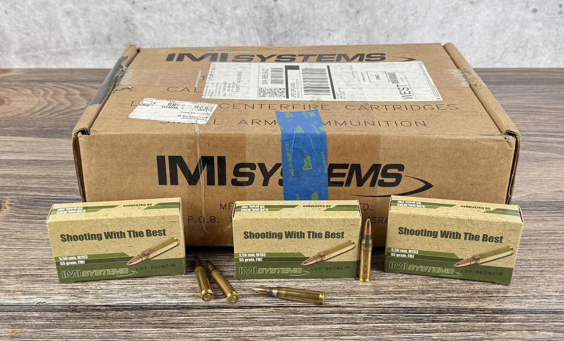 960 Rounds of IMI Systems 5.56 Rifle Ammo: 32 full boxes of 30 rounds. California and New York Shipments requires this lot to be sent to an FFL Dealer