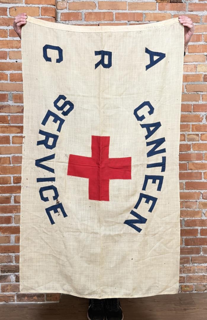 WWI WW1 American Red Cross Canteen Service Flag: 59 1/2" long by 33 5/8" wide.