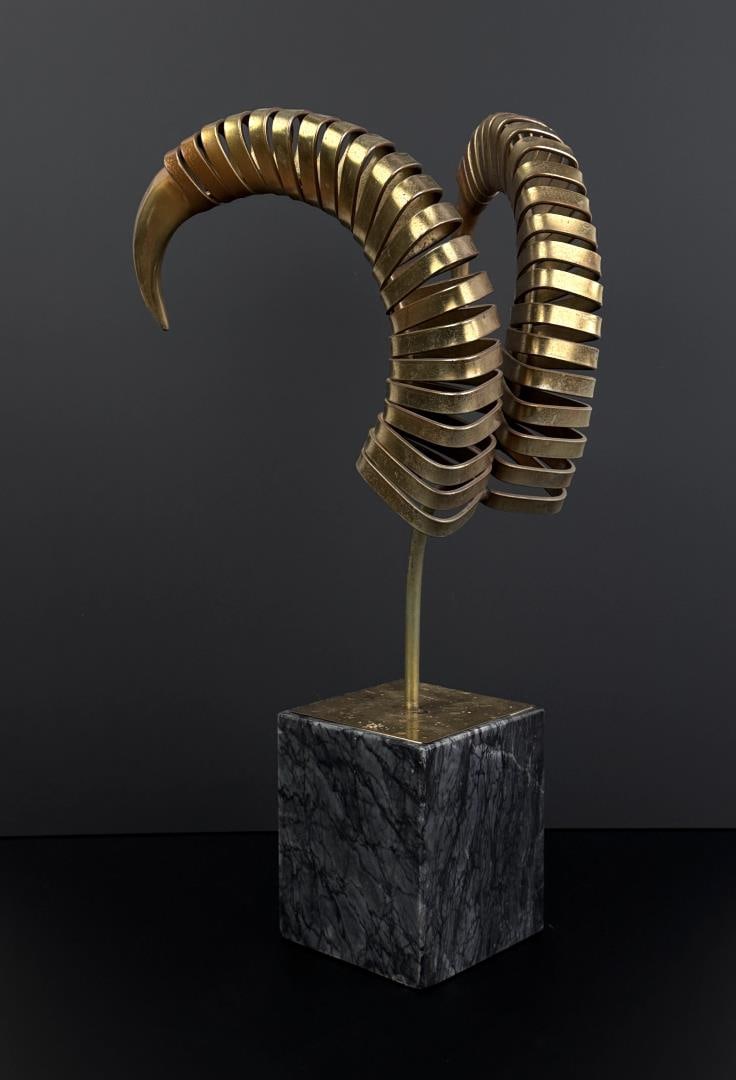 Mid Century Modern Curtis Jere Ram Horn Sculpture: 21" by 10 1/2" by 9 5/8".