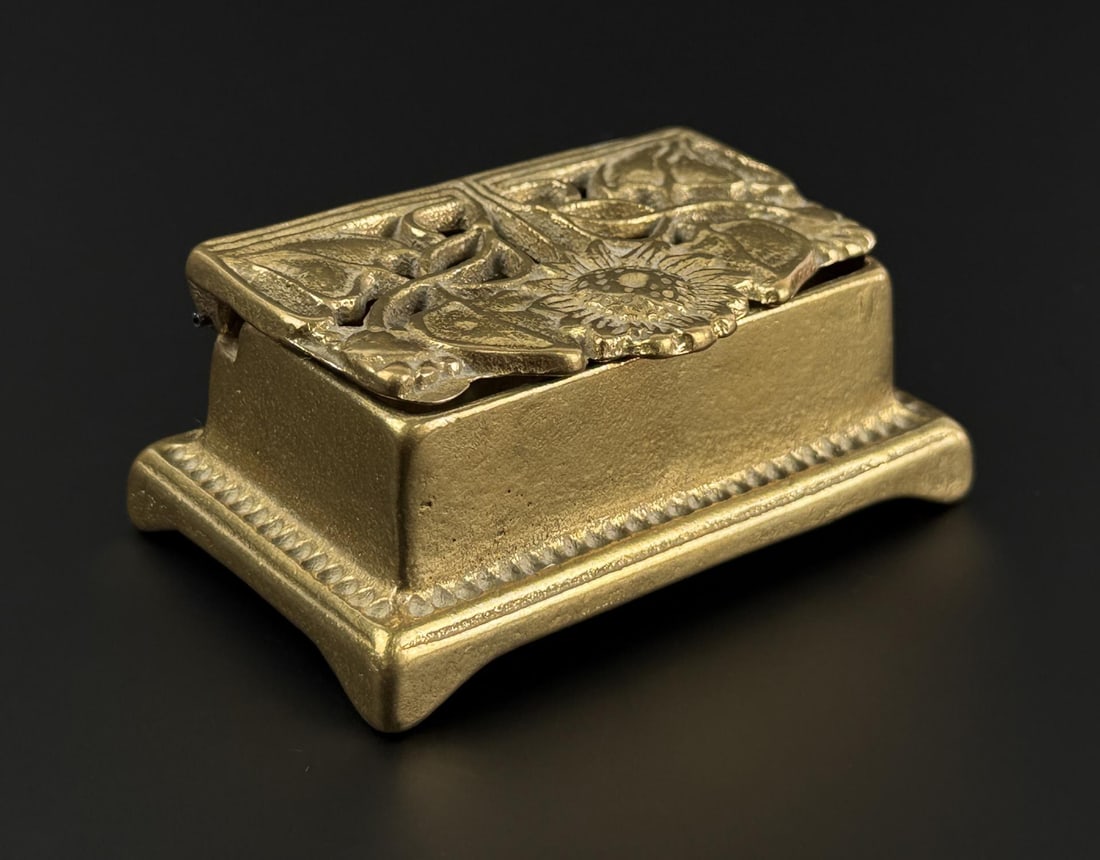 Brass Sunflower Stamp Trinket Box: 3 1/4" by 2" by 1 1/4"