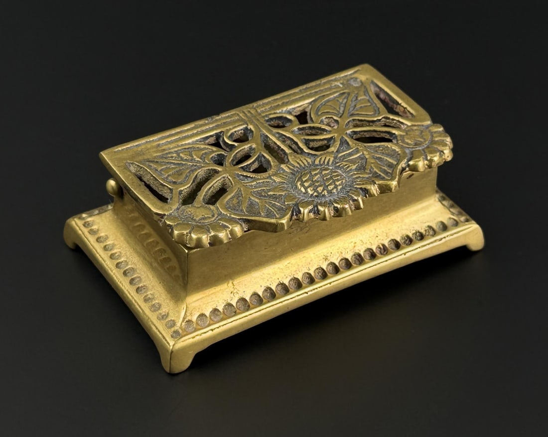 Brass Sunflower Stamp Trinket Box: 3 1/4" by 2" by 1 1/4"