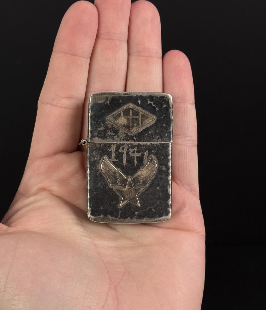 WW2 Sterling Silver Army Air Force Lighter: .950 Guatemala marked.