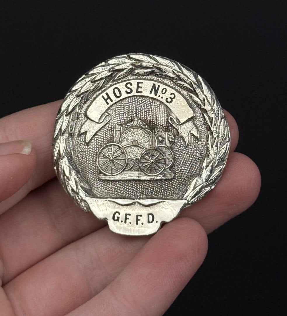 Great Falls Montana Fire Department Badge: Super early badge, Hose No 3. 1 5/8" diameter.