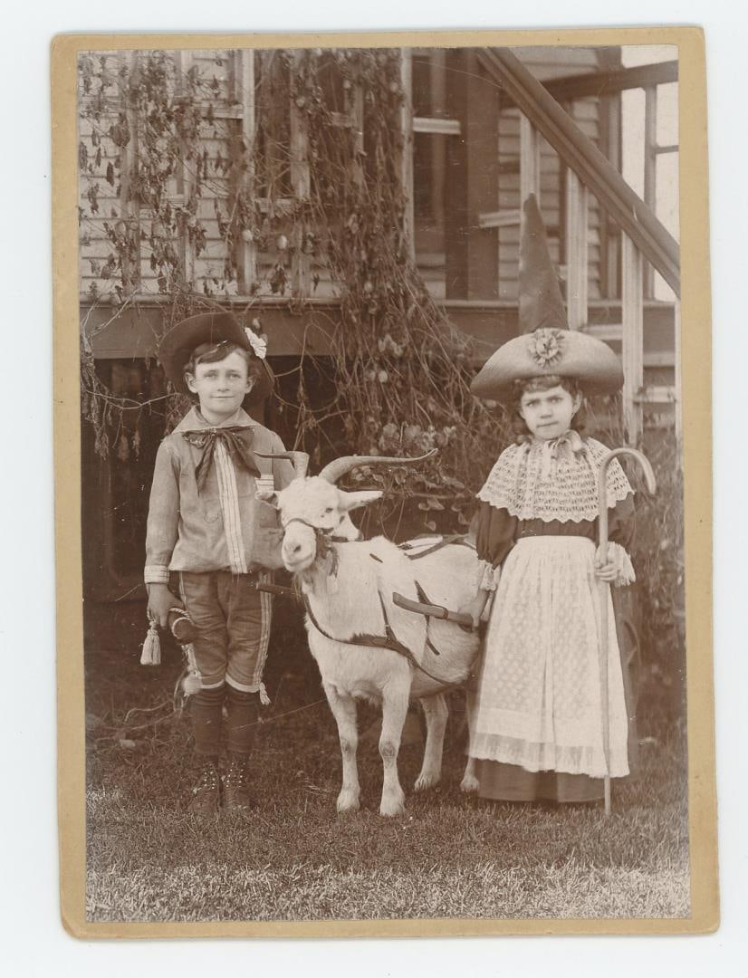 Children with Goat Cart Cabinet Photo (1 of 3)