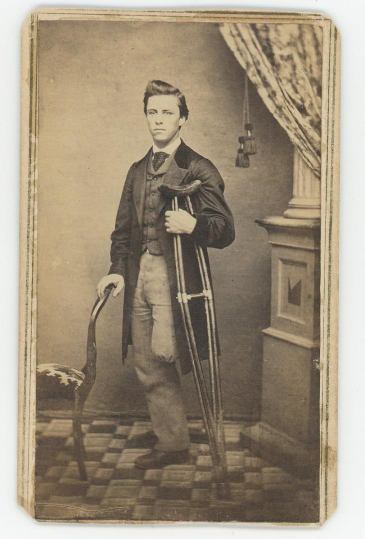 Disabled Amputee with Crutches CDV Photo (1 of 3)
