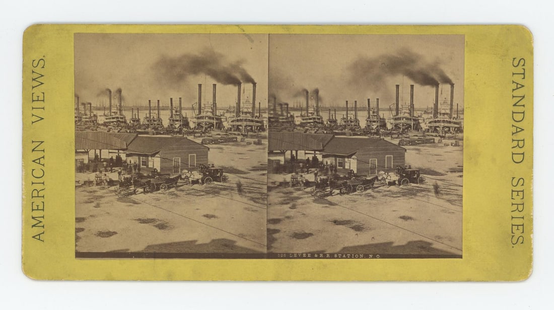 Steamboats at Levee New Orleans Stereoview (1 of 3)