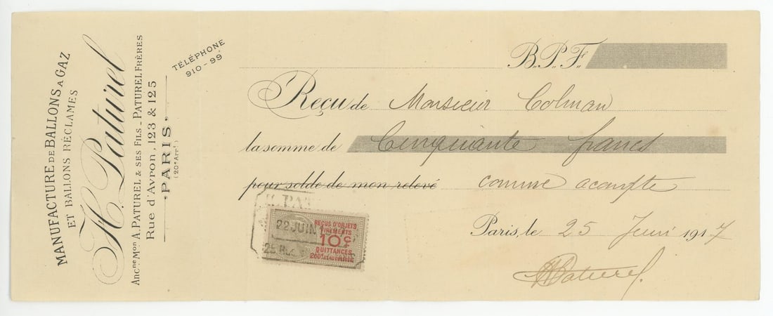 Paturel Brothers Gas Balloons Receipt Billhead (1 of 3)