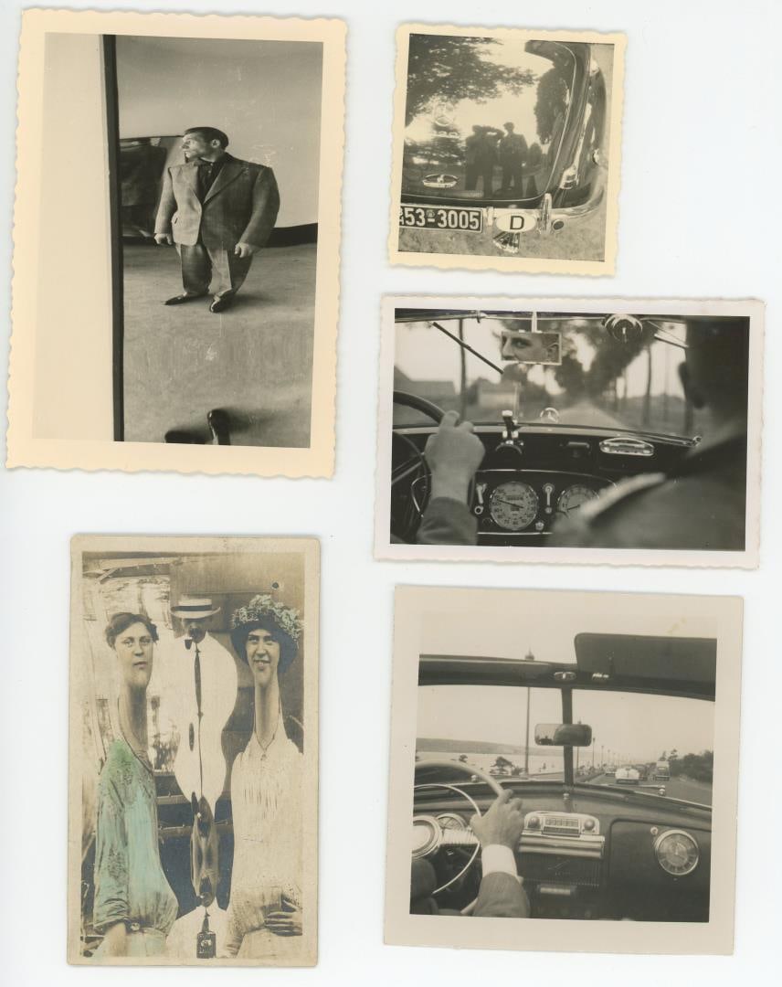 Collection of Reflection Mirror Trick Photos: Nice grouping featuring mirrors, reflection photos in a vehicle, and a pair of distorted women from a curved mirror.