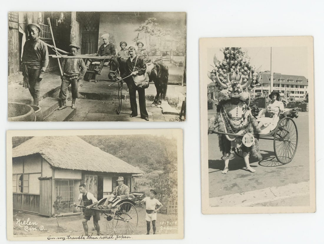 Japanese Rickshaw Drivers RPPC Postcards (1 of 3)