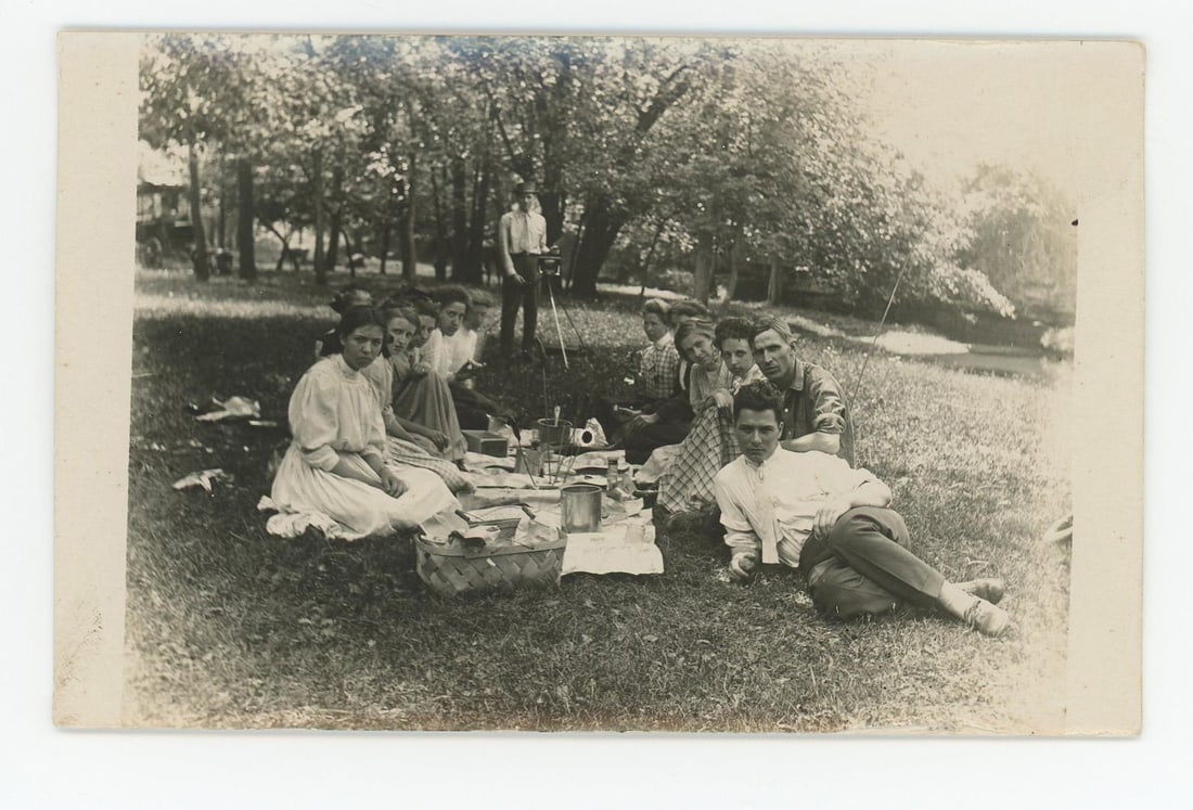 Picnic Taken in a Mirror RPPC Postcard (1 of 3)