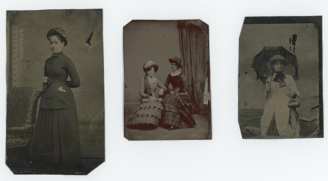 Women with Parasols Tintype Photos: Nice grouping