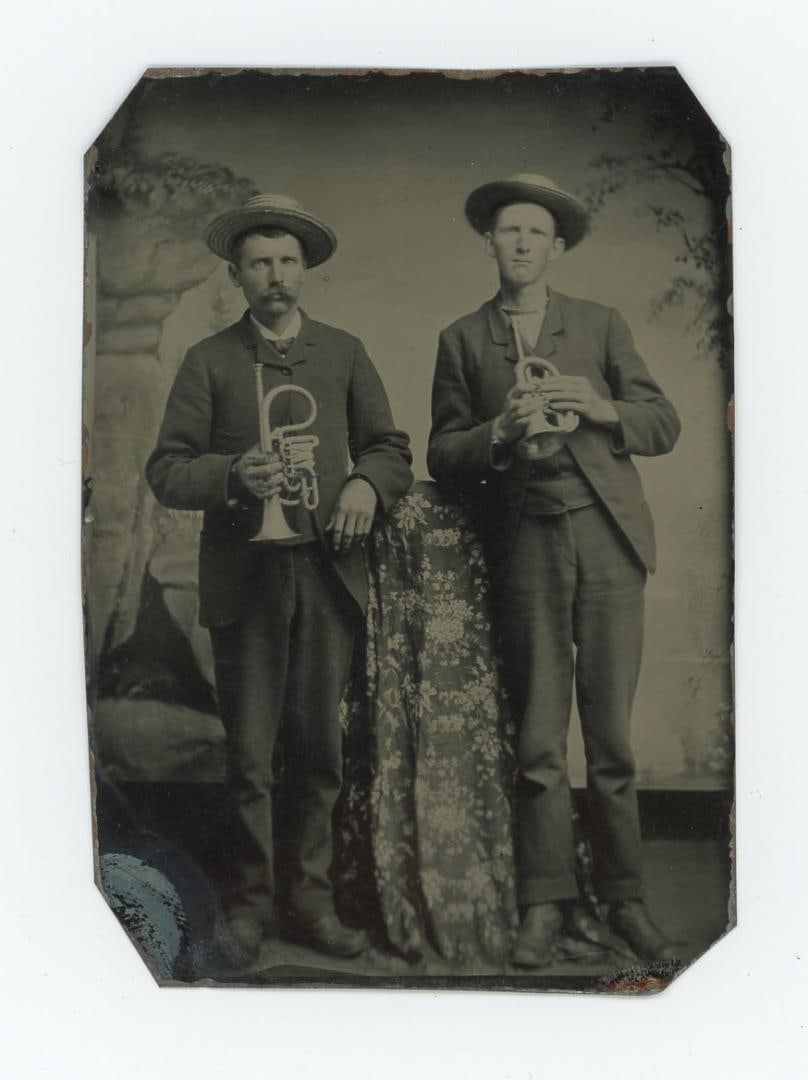 Occupational Musicians Tintype Photo: 2 1/4" by 3 1/4".