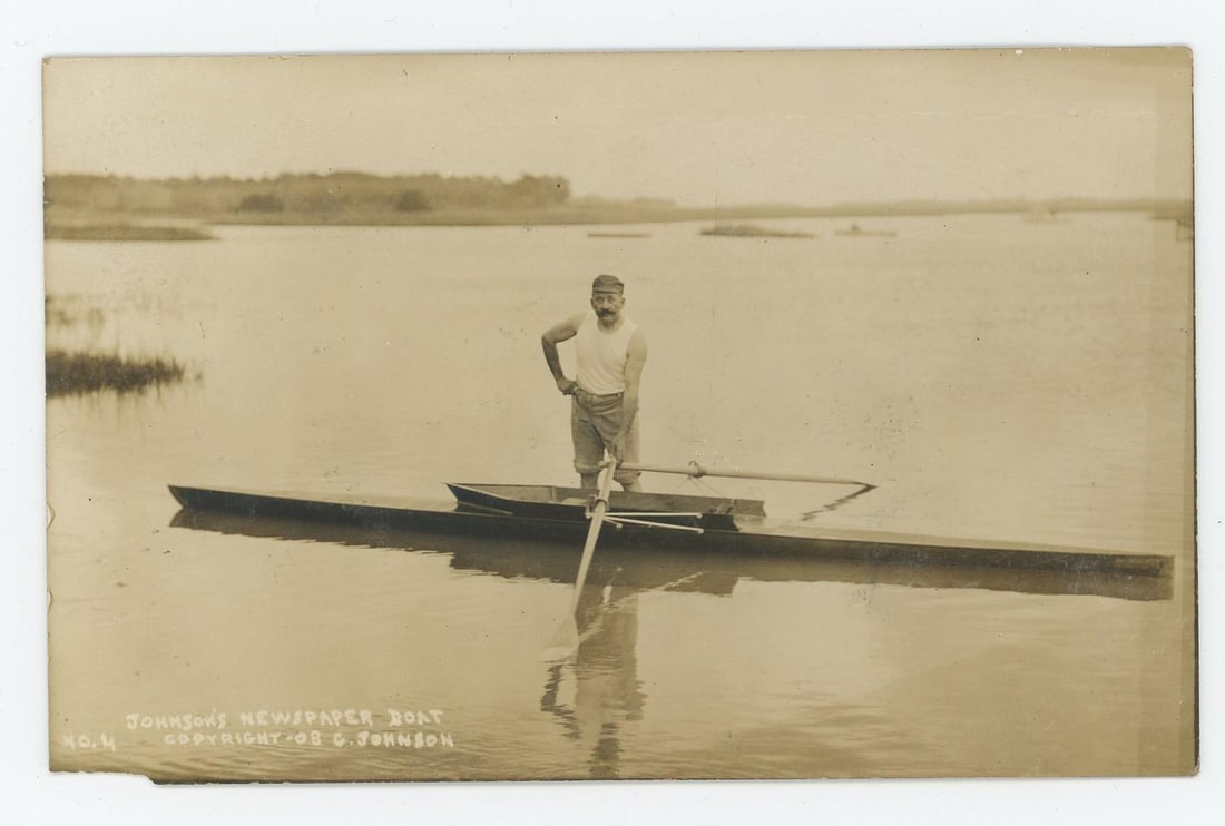 Johnsons Newspaper Boat RPPC Postcard (1 of 3)