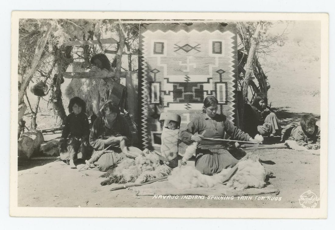 Navajo Indians Making Rugs RPPC Postcard (1 of 3)