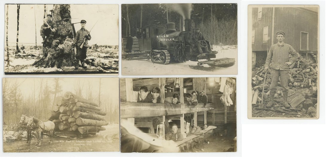 Occupational Logger Logging Lumber RPPC Postcards: Nice Grouping.