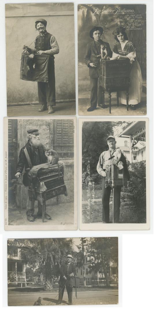 Collection of Organ Grinder RPPC Postcards: Nice group of images. Many of these street performances included monkeys as well.