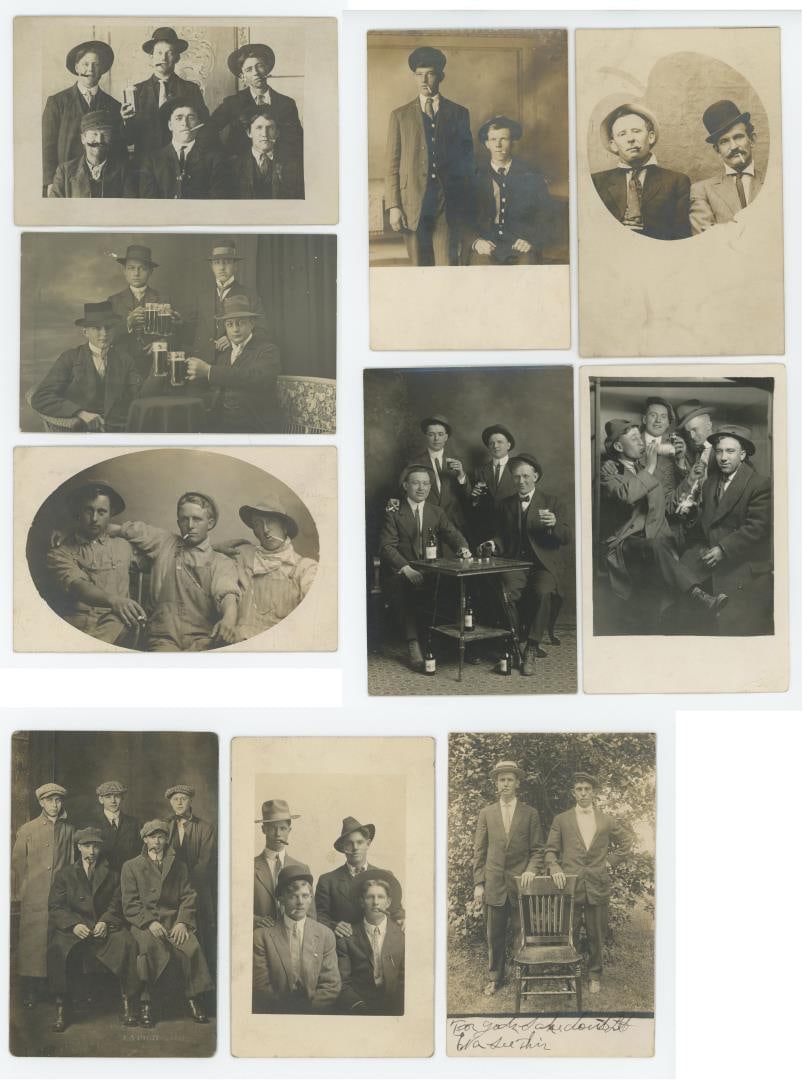 Men Drinking and Smoking RPPC Postcards (1 of 8)