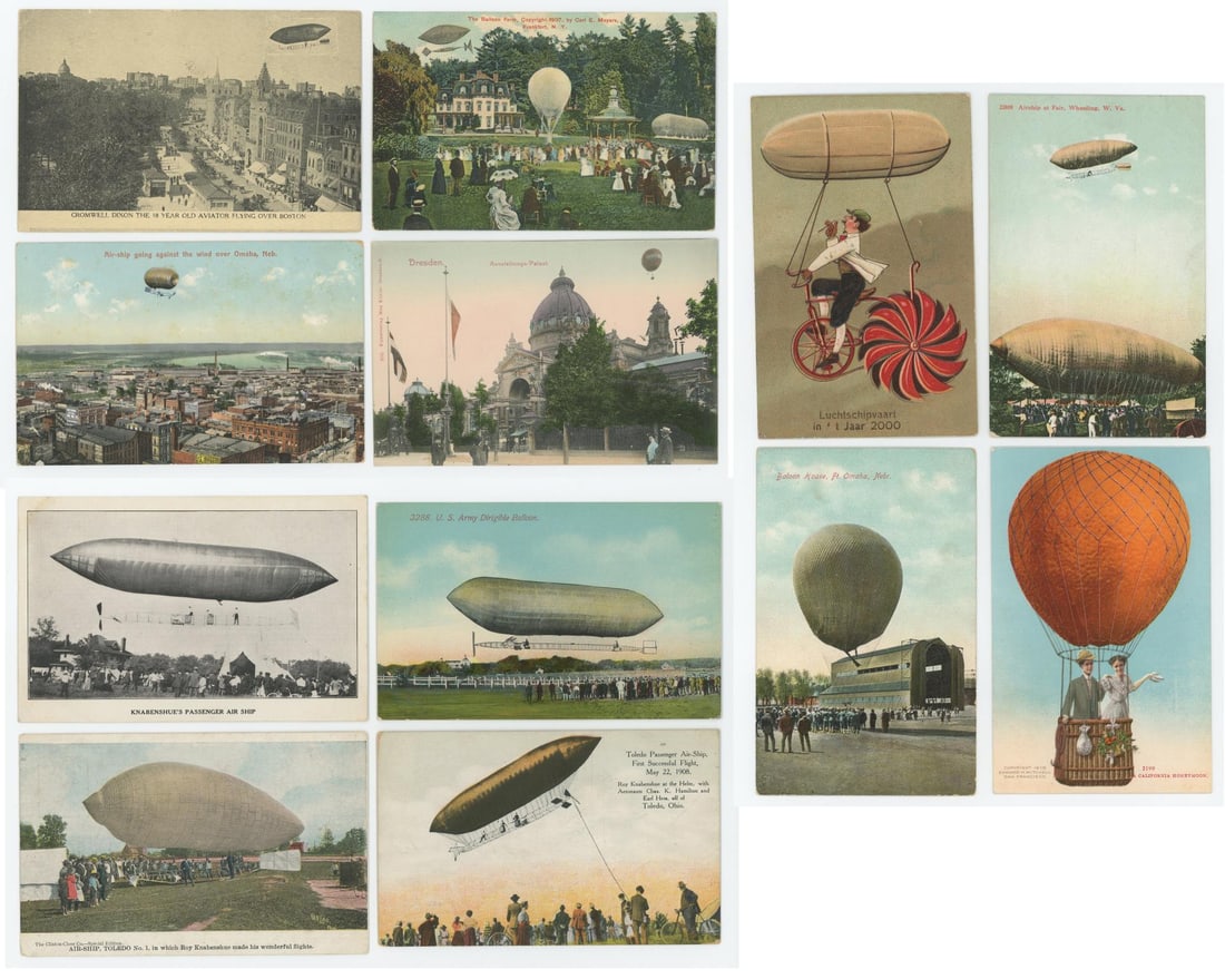 Group of Early Aviation Airship Balloon Postcards (1 of 8)