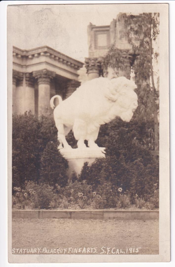 Bison Sculpture Palace of Fine Arts RPPC Postcard (1 of 3)