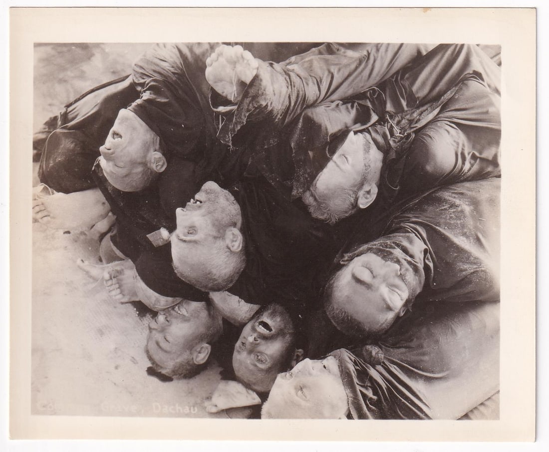 WW2 Dead Dachau Concentration Camp Prisoners Photo: 5" by 4". Germany, 1945 shown wrapped in shrouds.