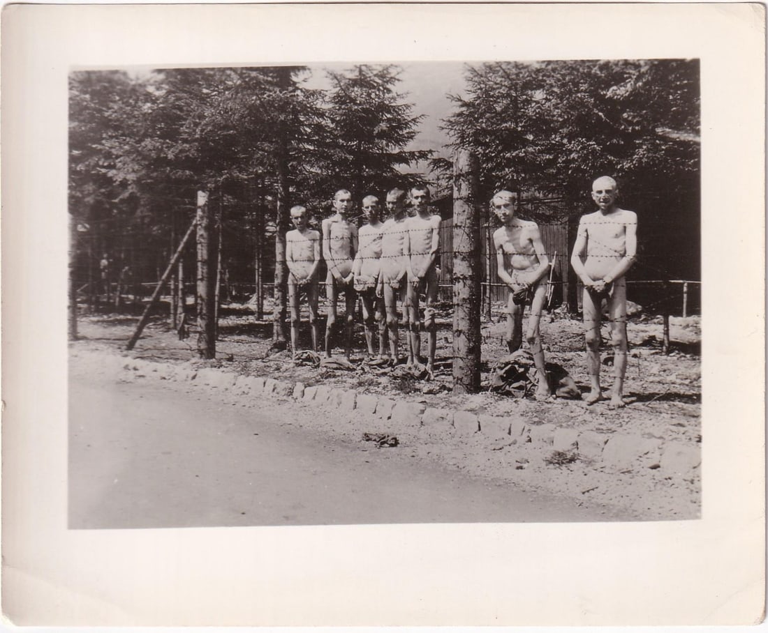 WW2 Dachau Concentration Camp Survivors Photo: 5" by 4 1/4". Germany, 1945.