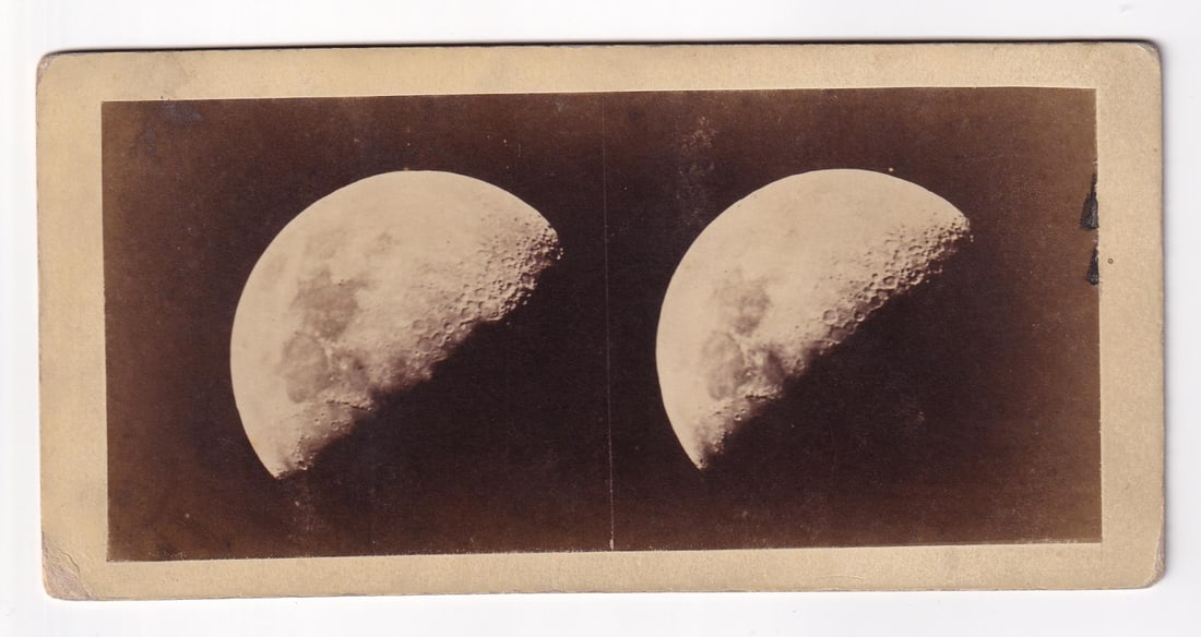Rutherford Telescope Moon Stereoview: Nice example. Lewis Morris Rutherfurd (1816?1892) was a New York lawyer and amateur astronomer who is credited with taking some of the finest early photographs of the moon and stars. In the 1860s, Rut