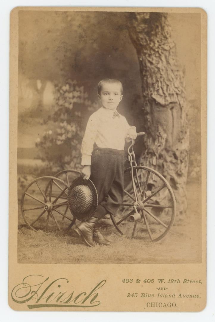 Chicago Boy with Tricycle Cabinet Photo (1 of 3)