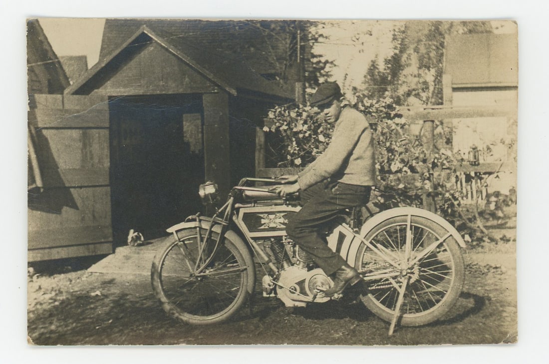 Excelsior Motorcycle RPPC Postcard: Nice example.