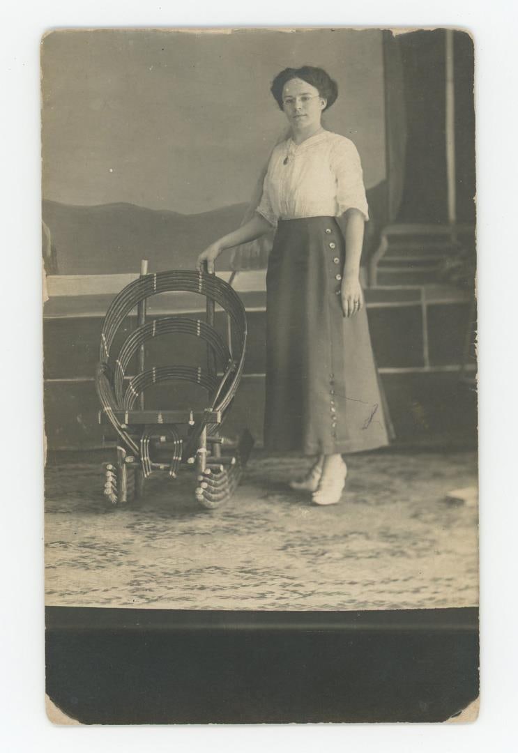 Folk Art Adirondack Bentwood Chair RPPC Postcard: Features the woman who made the chair, she is identified on the back