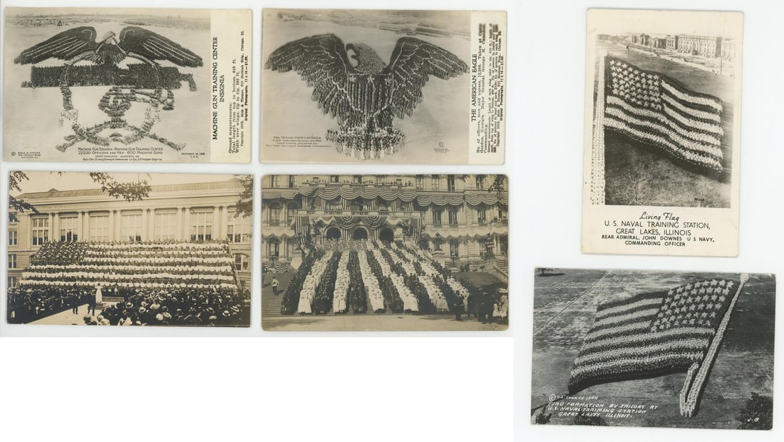 Living Flag Patriotic RPPC Postcards: Nice grouping