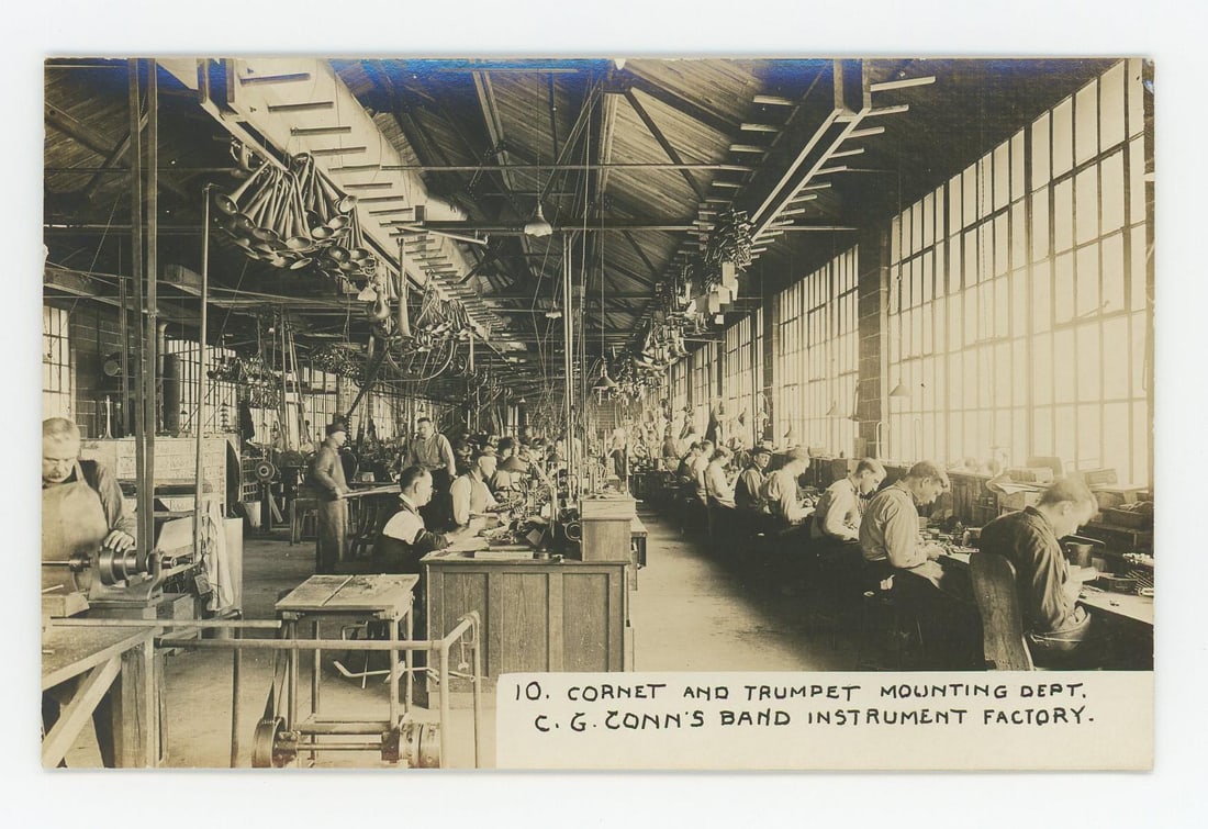 CG Conn Band Instrument Factory RPPC Postcard (1 of 3)