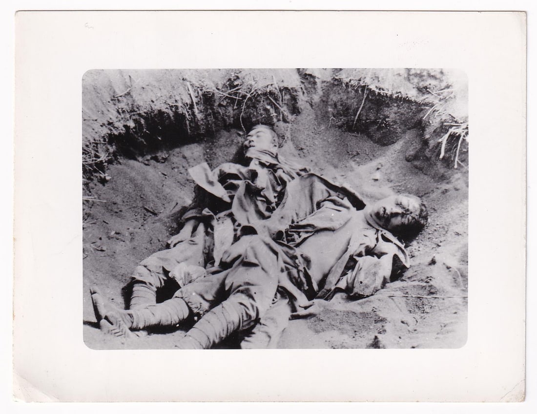 WW2 Japanese Soldier Corpses in Ditch Photo: 4" by 5".