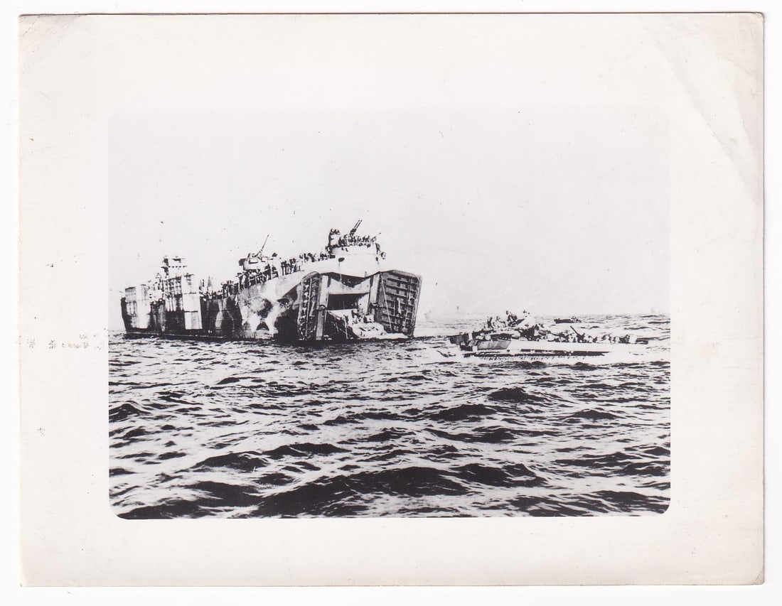 WW2 Battle Of Okinawa Landing Ship Photo: 4" by 5".