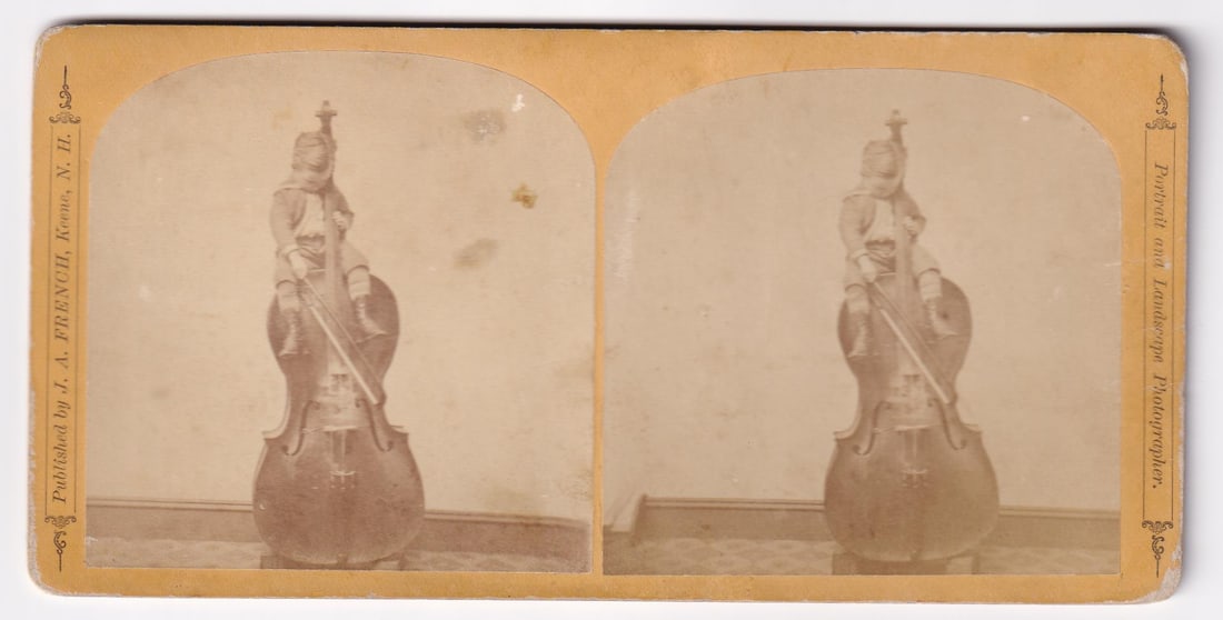 Child Musician on Double Bass Stereoview (1 of 3)