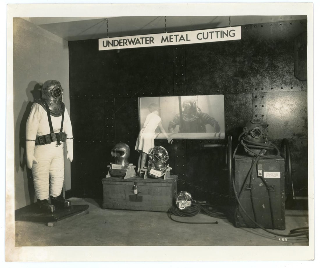 Underwater Metal Cutting Hard Hat Diver Photo: Paul's Photos. Museum of Science and Industry Chicago. 8" by 10".
