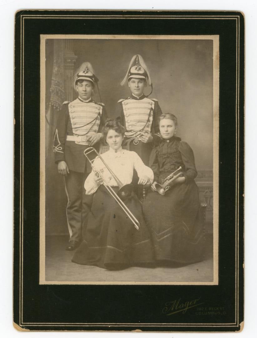 Indian Wars Occupational Band Cabinet Photo: Members are identified on the back. Mayer Photographer, Columbus Ohio.