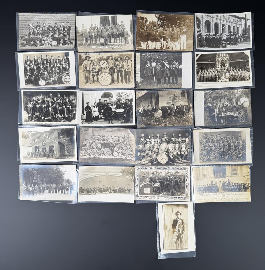 Collection of Band Orchestra RPPC Postcards: 21 total.