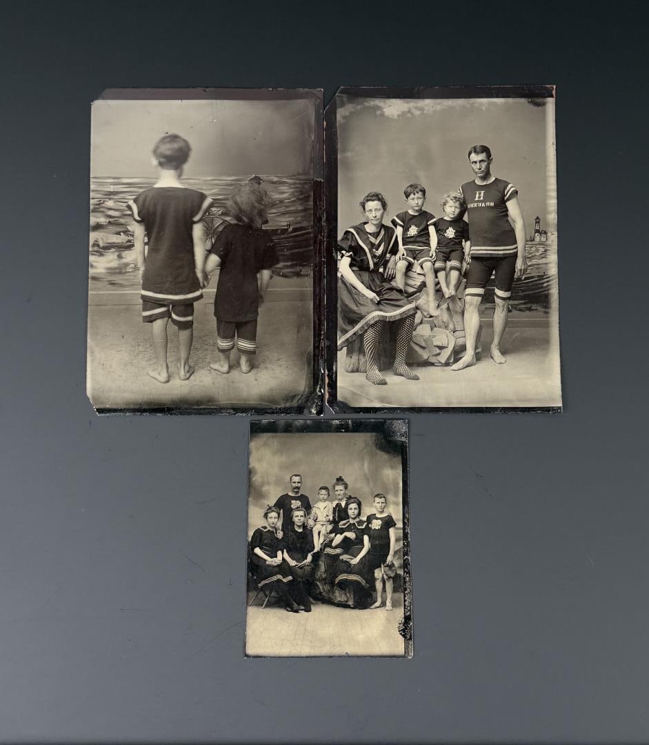 Men Women Children Bathing Suits Tintype Photos: Largest is 3 1/2" by 5"