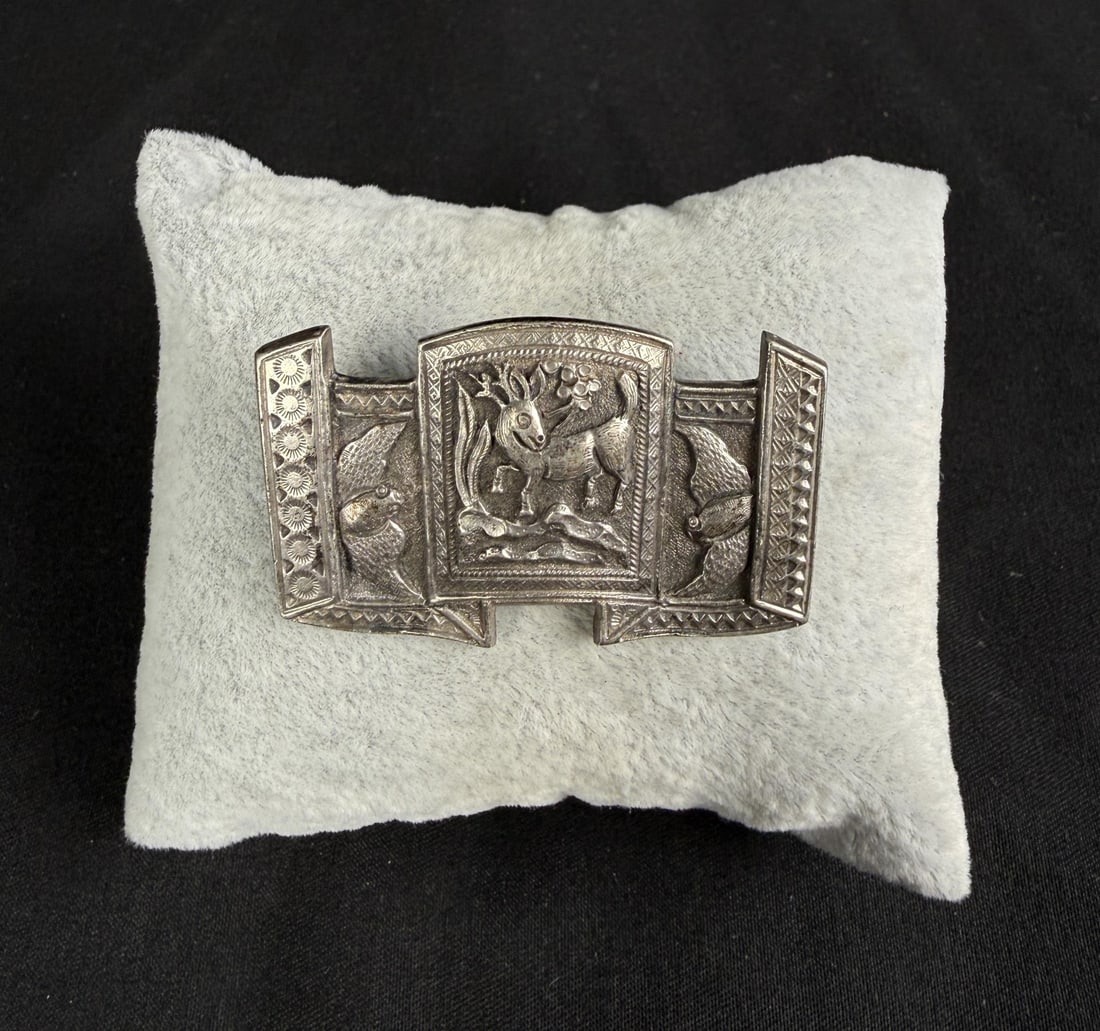 Chinese Peranakan Straights Sterling Silver Brooch: 1 3/4" by 1". 14.78 grams.