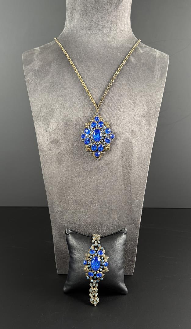 Rhinestone Costume Jewelry Suite: Bracelet has a broken clasp